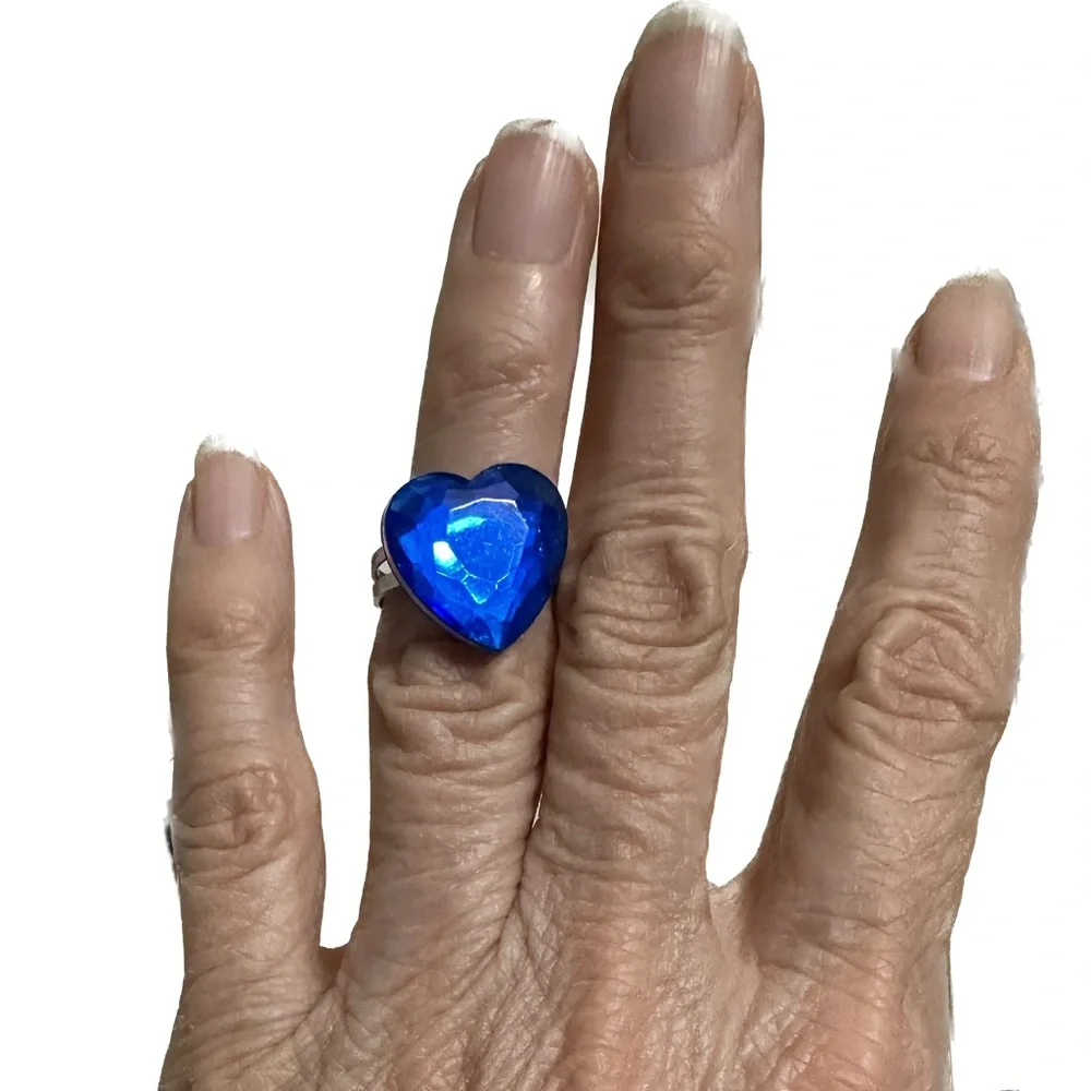 VTG RARE Y2K LISA FRANK BLUE HEART GEM RING BLING JEWELRY VALENTINE GIFT LOVE LV